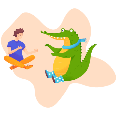 CroCoder crocodile talking to a person from his team