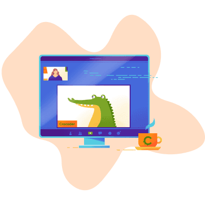 CroCoder crocodile participating in an online video-call